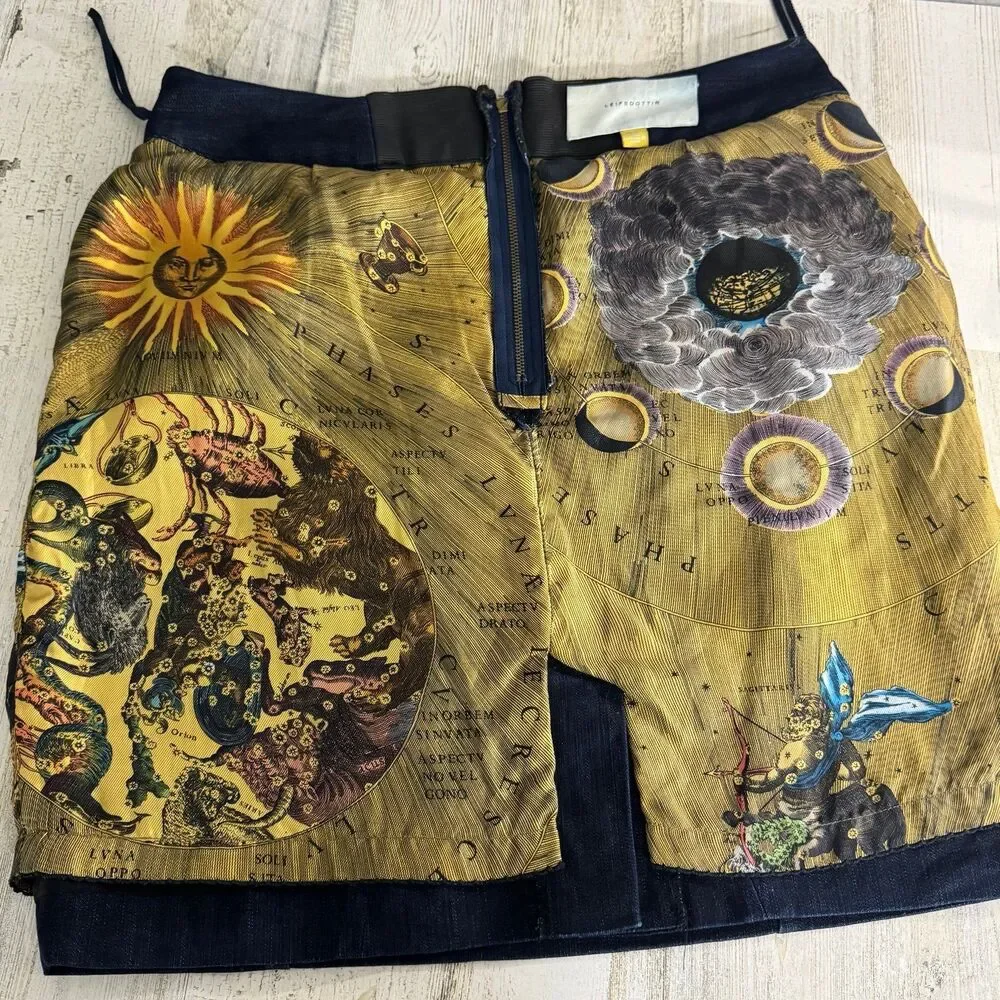 Anthropologie Leifsdottir Mini Blue Denim Pencil Skirt 100% Silk Lining Size 6
